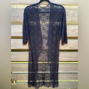 LulaRoe Shirley Kimono Floral Black Lace Duster Swimsuit Coverup Ladies Large